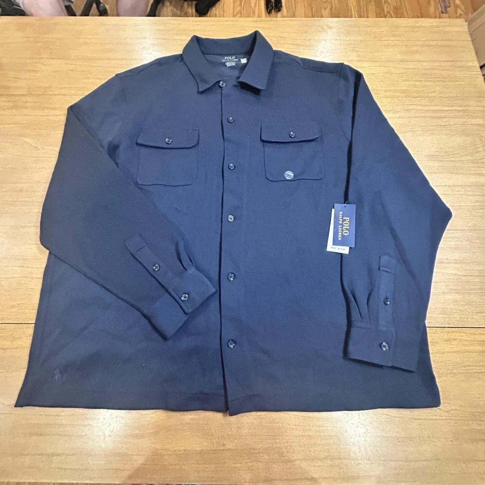 Polo Ralph Lauren Shirt Mens 2XL Navy Knit Overshirt Button Front Classic NWT